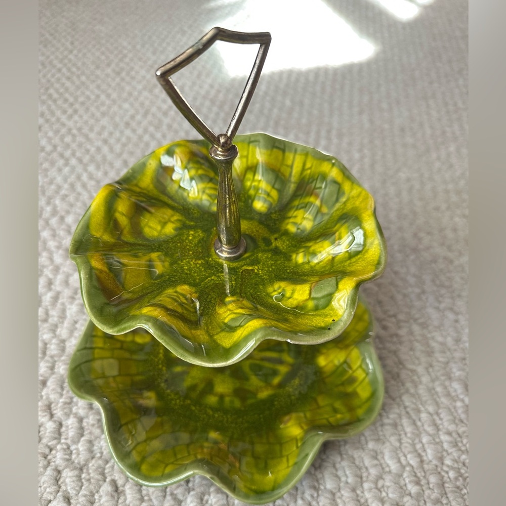 Green Two-Tier Ceramic Serving Tray